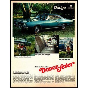 1968 Dodge Coronet 2 Door Coupe Vintage Print Ad River Fishing Rod Wall Art
